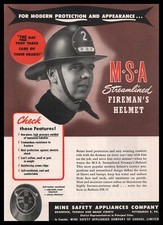 1946 Mine Safety Appliances Pittsburgh MSA Streamlined Fireman Helmet Print Ad picture