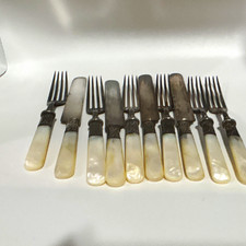 Antique E.C. Simmons St Louis Mother of Pearl Flatware Set 10 Pc Knives Forks picture
