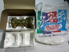 MIB Vintage Italian Onyx Music Box Carousel Gold Floral Reuge W/ Original Bag picture