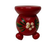 Vintage Red Painted Flower Round Swedish Folk Art Candle Holder Ball picture