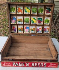 Rare Antique Pages Seeds Greene NY Flower Vegetable Seed Packet Oak Box Rack  picture