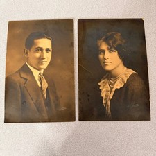 1920s Studio Portrait Silver Gelatin Print Lot 2 Man Woman Portland OR Pair picture