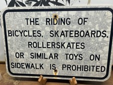 Vtg 12x18 Authentic Metal Street Sign No Bicycles Skateboards Toys Aluminum Sign picture