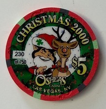 Osheas Las Vegas $5 Casino Chip Christmas 2000 Numbered 230 Santa picture