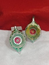 Vtg Green Italian Glass Indent Reflector Teardrop Christmas Ornament 4.5