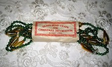 NEW 1950s Vintage Mercury Glass Garland Green & Gold Lantern Beads Japan 9FT picture