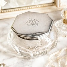 Beautiful Faceted Jewelry Box Vanity Jar Box Antique Sterling Silver Crystal picture