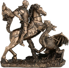 6 1/4 Inch Saint George the Dragon Slayer Cold Cast Resin Bronze Finish Sculptur picture