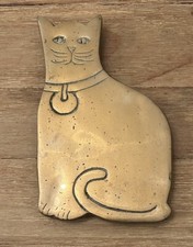 Brass Cat Trivet By Knobler Vintage - 8” X 5” picture