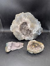 Lot Of 3 Amethyst Specimens 3lbs 6 Ounces Beautiful Rock Mineral Crystal Lot#70 picture