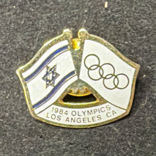 Vintage 1984 Los Angeles Olympics Israel Flag Olympic Rings Enamel Lapel Pin picture