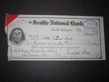 vTg 1906 Seattle WASH Bank Check Gold Rush fame Marshall Bond signed mining RARE picture