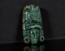 Handcrafted Mayan warrior Pendant made from 100% Natural Blue Jade 3 inch Tall picture