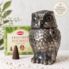 Vintage Japanese Cast Metal Owl Incense Burner Censer MCM Removable Head 3.5