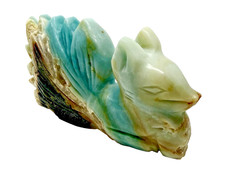 332g Cute Blue Caribbean Calcite 9 Tail Fox Crystal Carving Druzy Tail picture