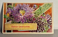 Postcard Purple Flowers Heartest Congratulations Greetings Postage on Back c1910 picture
