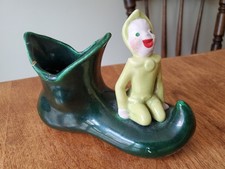 Vintage Cali Crown Pixie Elf  Planter Ceramic Green Shoe Slipper 1950’s READ picture