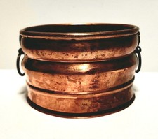 Vintage Ribbed Hammered  Copper Planter W/ Brass Ring Handles - Rare picture