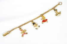 Alice In Wonderland Charm Bracelet Mid Century Enameled MCM Mad Hatter Alice picture