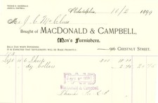 1899 Philadelphia Men's Furnisher Macdonald & Campbell Billh picture