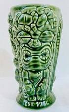 Kowloon Bamboo Tiki Mug 3 Different Tiki Guys Green Glaze 2018 Saugus Mass picture
