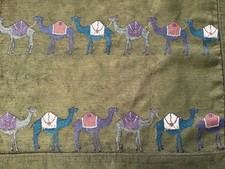 Vintage olive green Camel Blanket/Throw/Coverlet/Tapestry Corduroy Fabric 60x60