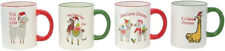 Set of 4 Festive Green & Red Llama Mug Set, Christmas Themed Llama Mugs picture