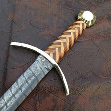 Damascus Hand Forged Viking Sword With Rose Olive Wood Handle picture