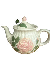 vintage ceramic teapot with raized pink flowers picture