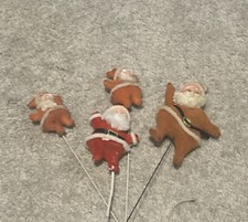 4 VTG Christmas Flocked Dancing Santa Floral Pick Ornaments Kitschy Hong Kong picture