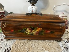 Vintage Hand, Painted Wooden Keepsake Box, Lidded, and Velvet Lined picture