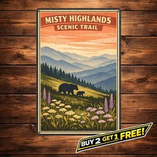 Great Smoky Mountain National Park Tennessee Bears Metal Tin Sign Art 8x12 picture
