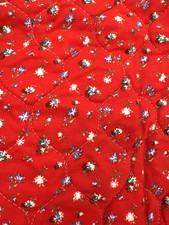 Vintage 70’s ? Retro Red Blue Praire Floral Quilted Flannel Fabric 3 Yds + 4” picture