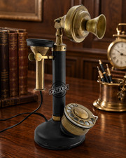 Antique Handmade Brass Phone Candlestick Telephone Rotary Dial Vintage Home Deco picture