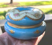 Antique Dresden Porcelain Box Helena Wolfsohn Hand Painted Blue Gold c. 1880 Sgn picture