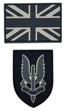 UK British Flag SAS Who Dares Win Patch [2PC Bundle - PVC Rubber -Hook Fastener- picture