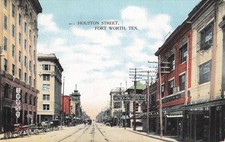 Houston Street Fort Worth Texas Curt Teich Early Cars Horse Carriages Postcard picture