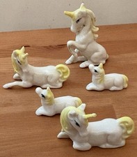 5 Vintage Ceramic Porcelain Set Miniature Unicorn Mythical Horse Figurines picture
