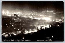 Hollywood California RPPC Night View Boulevard from Hills Photo Postcard CA picture