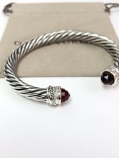 David Yurman 7mm Cable Crossover  Bracelet 925 Silver Red Garnet & Diamonds picture