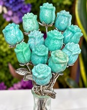 Wholesale Lot 12 Pcs Amazonite Rose With Rhodium Metal Stem Natural Crystal picture