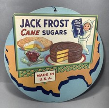 Vintage 1940s Double Sided Hanging Advertising Sign ~ Jack Frost Cane Sugars picture