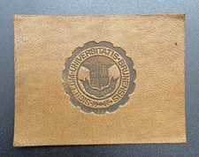 c1910 L20 Brown University College Seal Tobacco Leather 2x2.5 Antique picture
