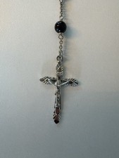 Dolce & Gabbana Rosary Necklace Silver Black Natural Stone Cross Italy picture