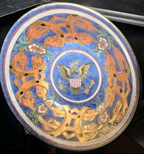 Chinese  American Export Vintage Enameled Paste Porcelain 10 In Bowl Eagle Seal picture