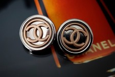 1 Chanel Steel Stamped CC Silver & Gold Round Button 18mm Set of 1 picture