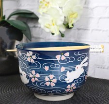 Pink Sakura White Rabbits Large 24Oz Donburi Ramen Bowl With Chopsticks Set picture