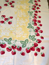 Vintage Strawberry Rectangular Cotton Fabric Tablecloth Yellow White Red Green picture