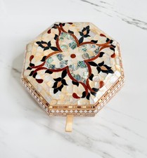 Octagonal Mother of Pearl Jewelry Box, Handmade Inlaid Wood Trinket Box picture