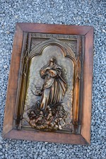 Antique Belgian copper bas relief our LAdy Ascension assumption Angels plaque picture